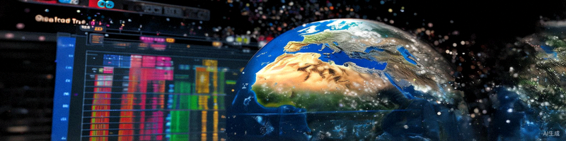 全球贸易趋势分析图表与地球仪图像，展示未来五年增长机遇与宏观数据可视化