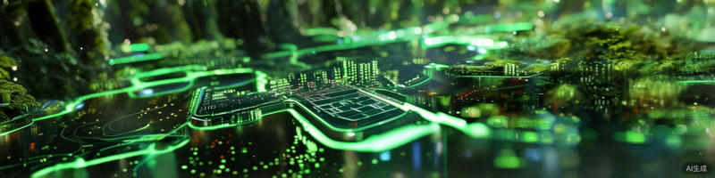 数字化与绿色化供应链概念图，展示由数据流、绿色植物和全球网络构成的韧性供应链体系