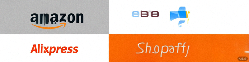 亚马逊、eBay、速卖通、Shopify四大电商平台标志对比图