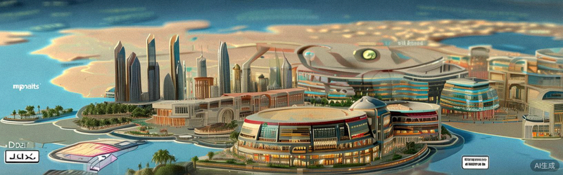 中东地区地图与奢华购物中心、线上支付图标相结合，突出阿联酋、沙特市场