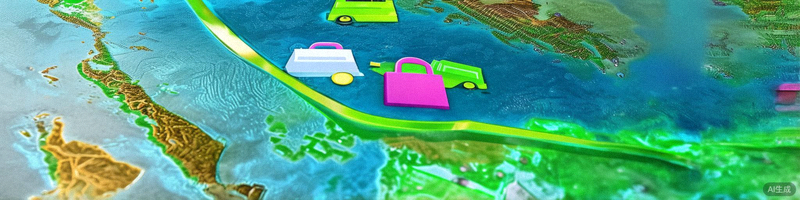 东南亚地区地图叠加快速增长曲线与电商购物图标