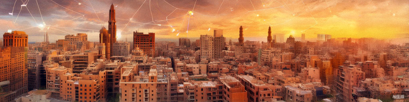 中东与北非地区城市天际线与移动支付、物流网络可视化图